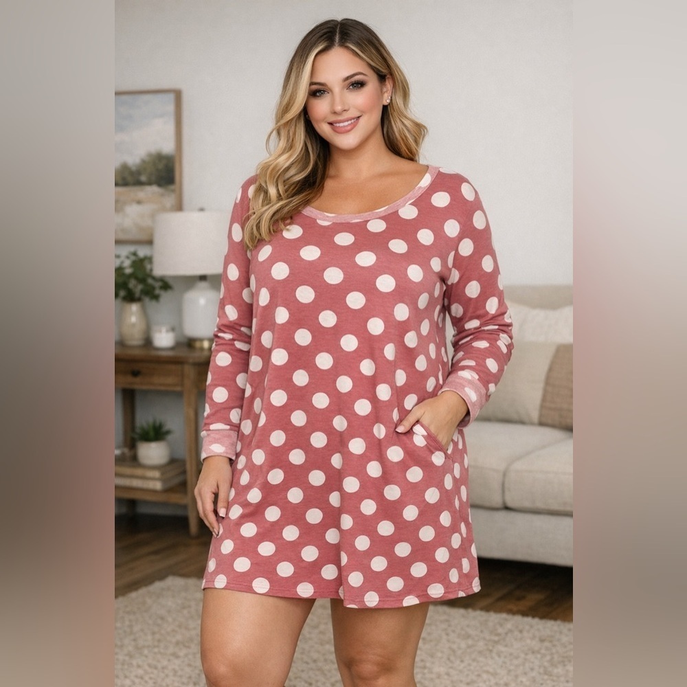 Honeyme Curvy Women's Polka Dot Print Pink Dress/tunic Size XXL USA Made Comfy